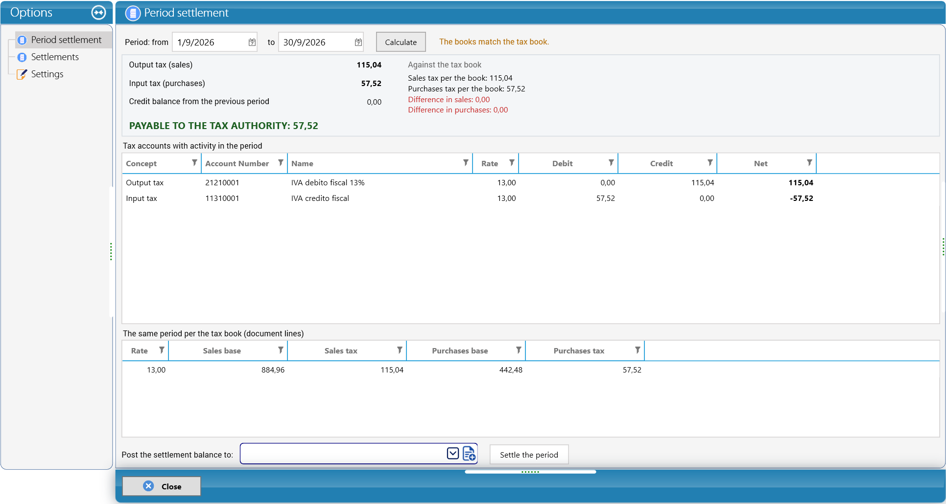 VAT settlement for September 2026 in Cargo Masters Costa Rica