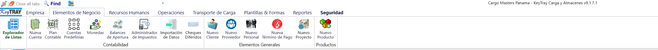 La pestaña Elementos de Negocio