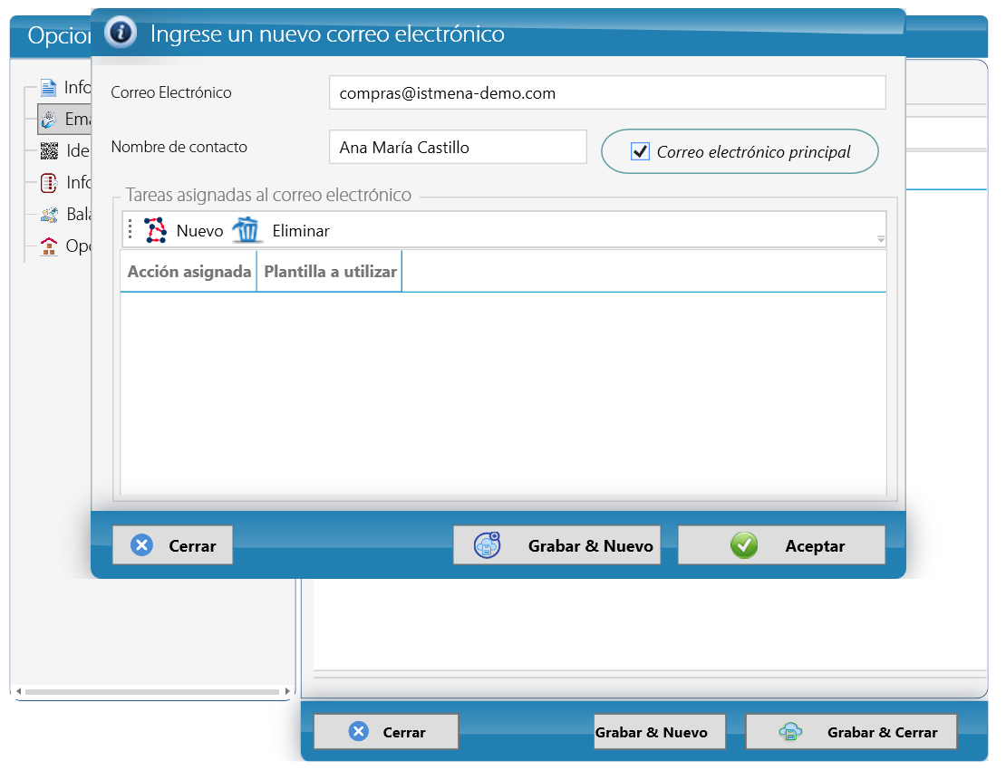 Alta de un correo de contacto (captura de Panamá)