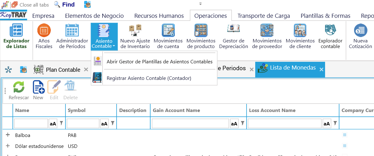 El menú Asiento Contable