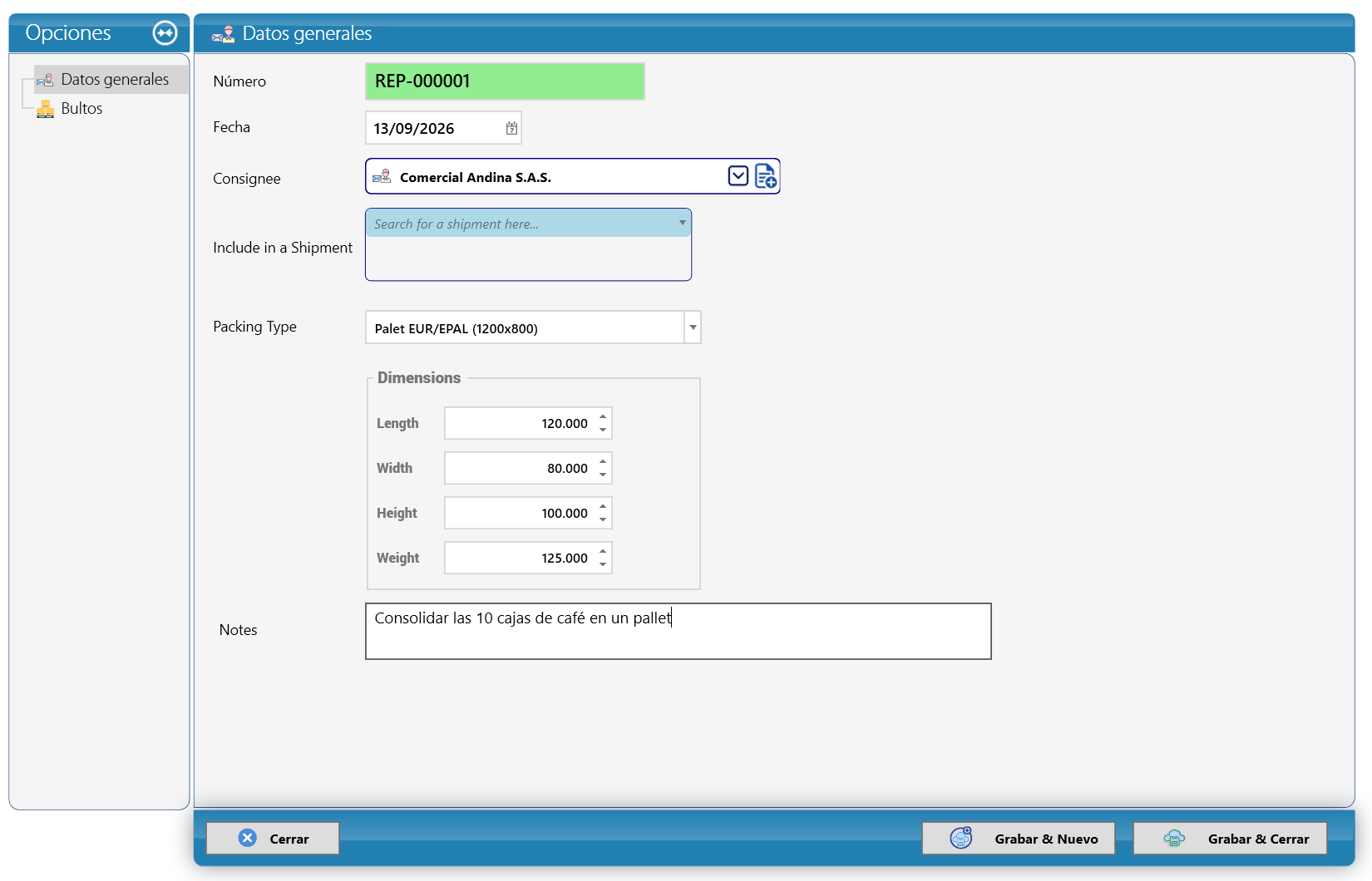 Reempacado REP-000001: Datos generales