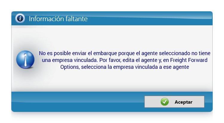 Enviar al agente requiere una empresa vinculada