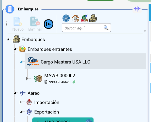 Embarques entrantes agrupados por empresa