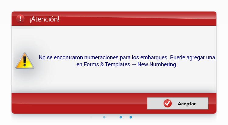 No hay numeración para ese tipo de embarque