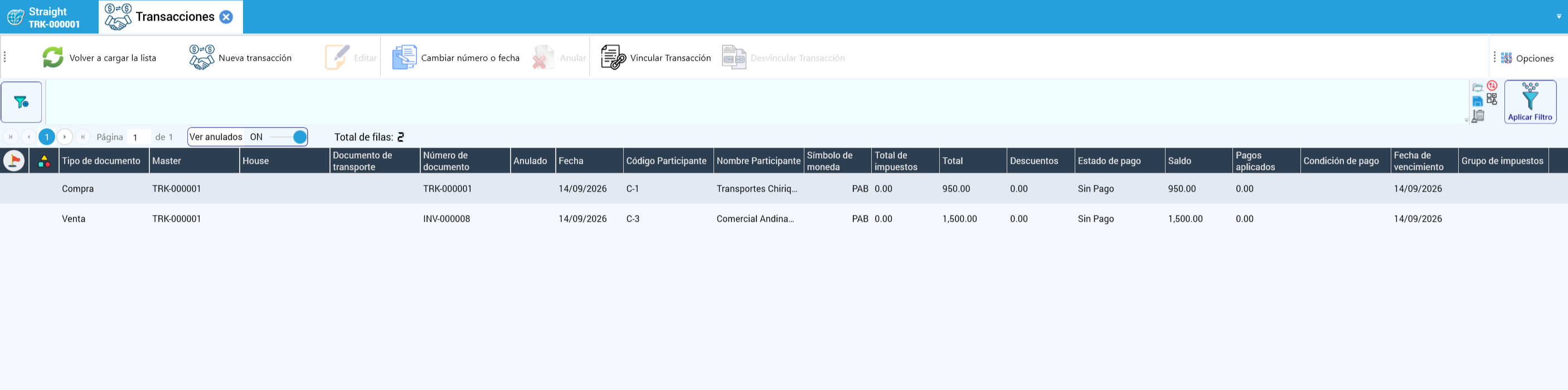 Transacciones del embarque terrestre