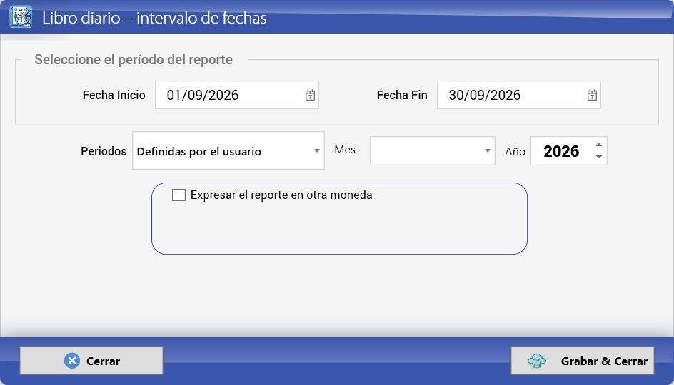 Opciones del libro diario