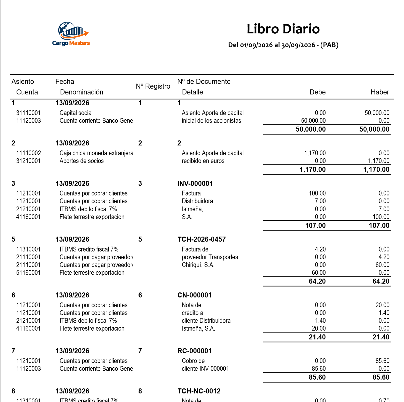 Libro diario de septiembre