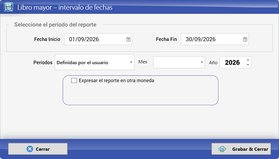 Opciones del libro mayor