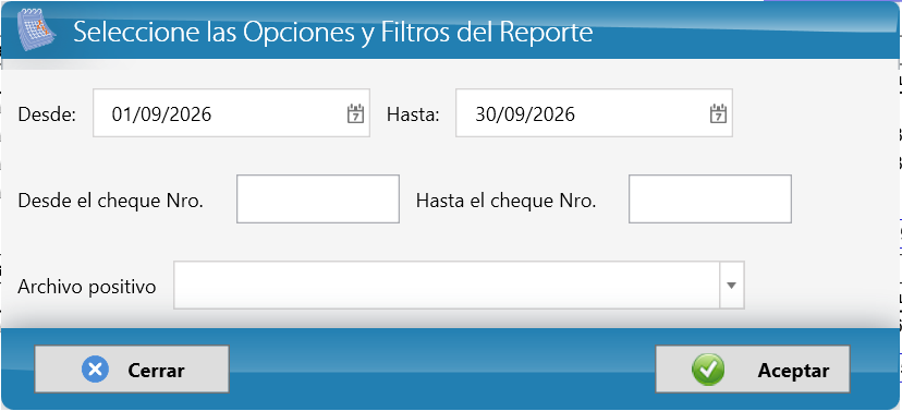 Opciones del registro de cheques