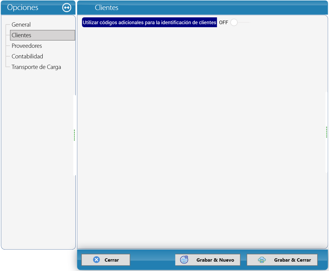 Opciones del sistema: Clientes