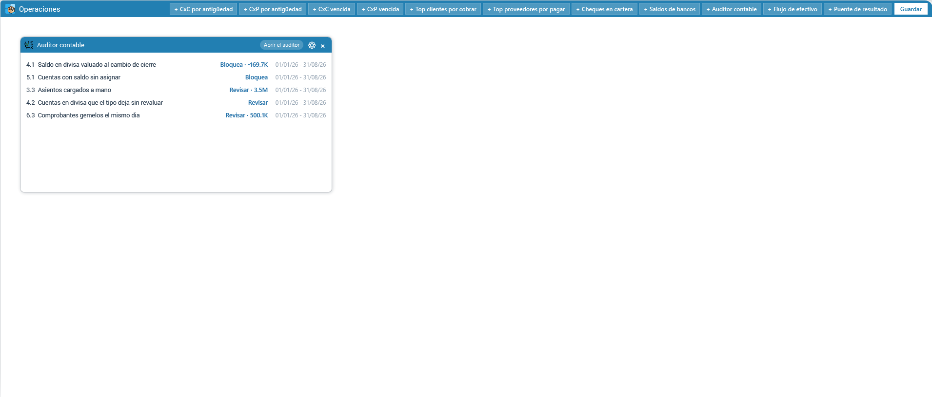 El widget Auditor contable en el tablero