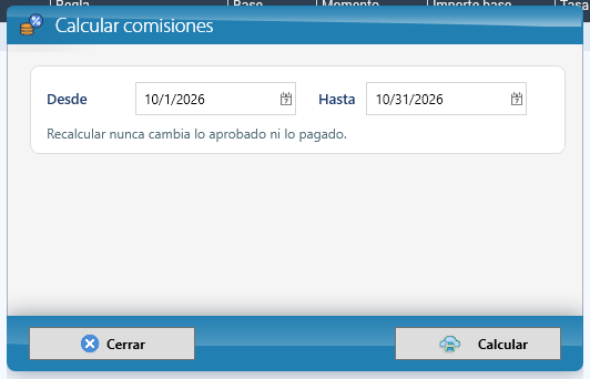 Calcular las comisiones del período