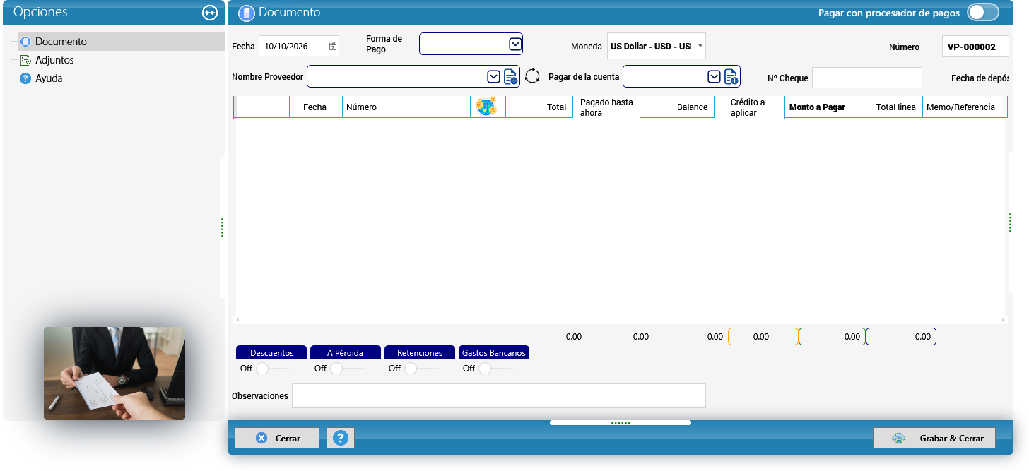 Pago a Proveedores con el interruptor apagado
