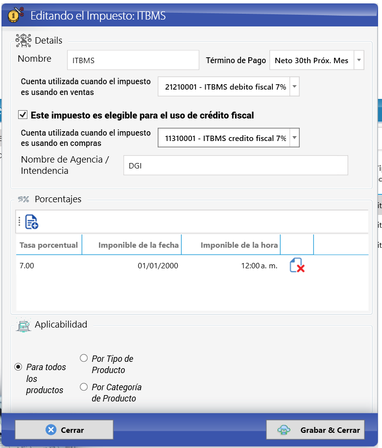 Edición del ITBMS con crédito fiscal