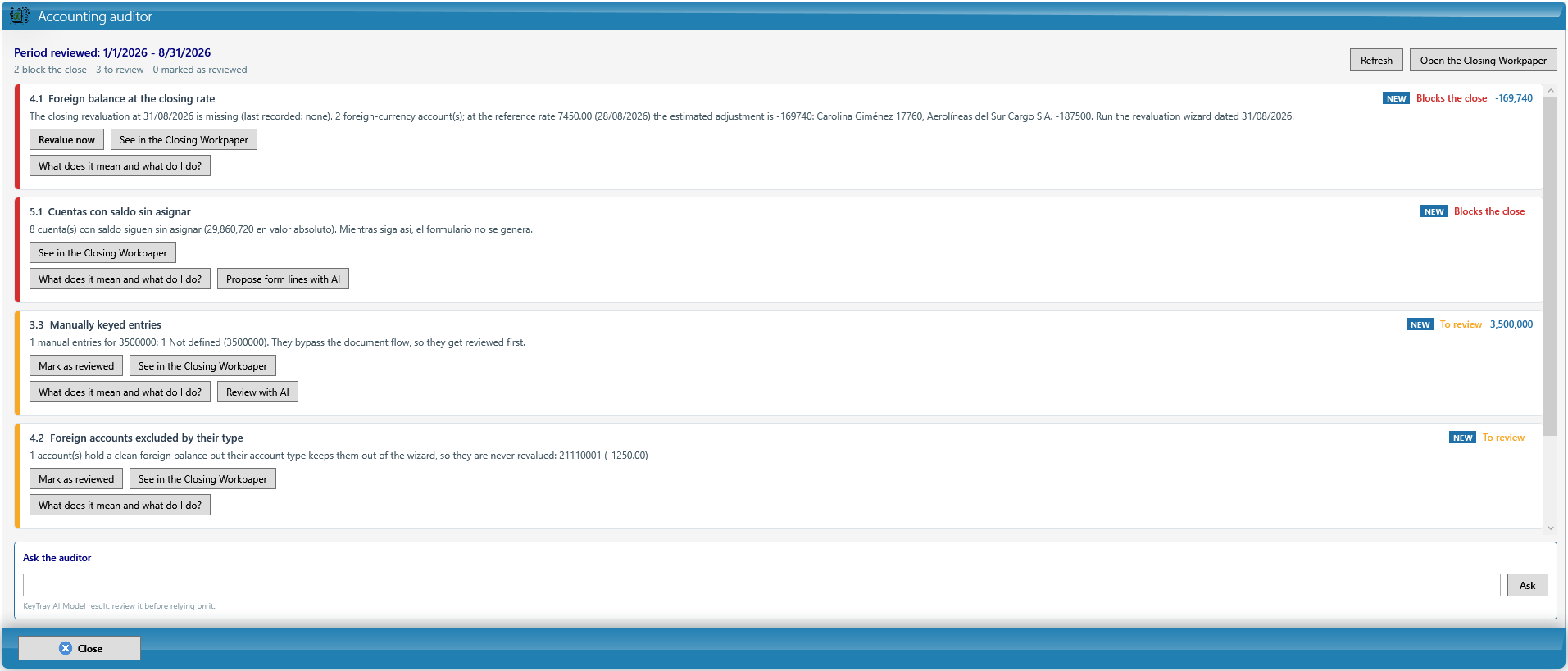 The Auditor screen