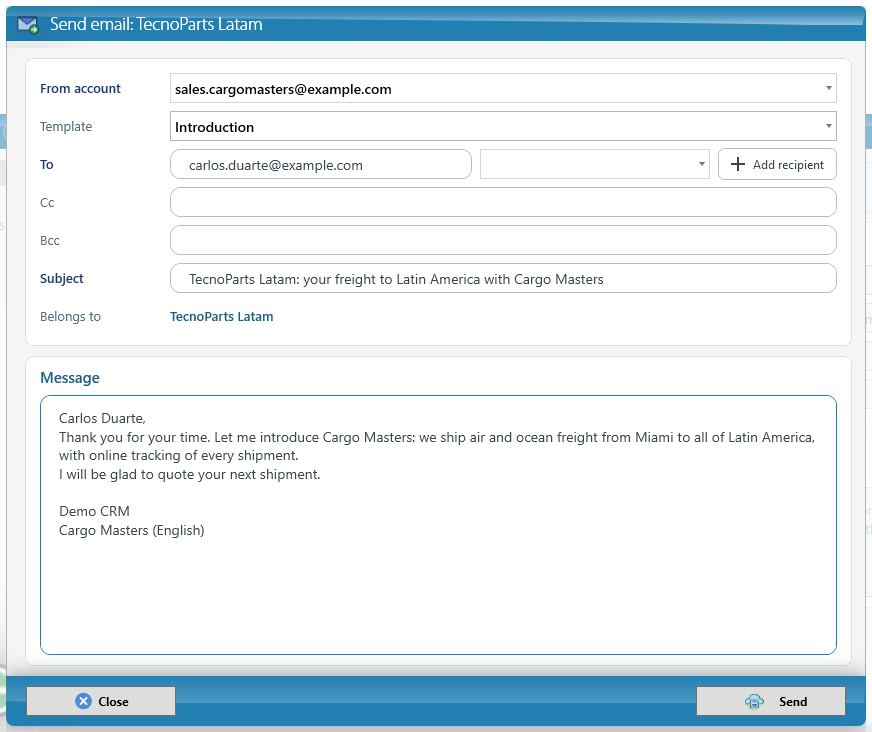 Writing an email with a template