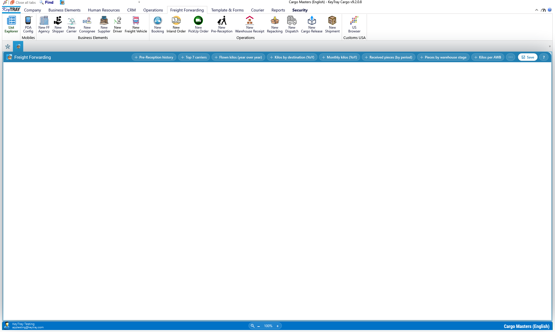 The blue bar of the Freight Forwarding dashboard