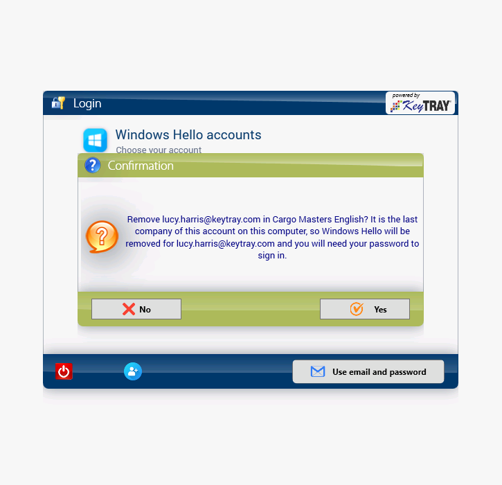 The last card of the account: Windows Hello is removed