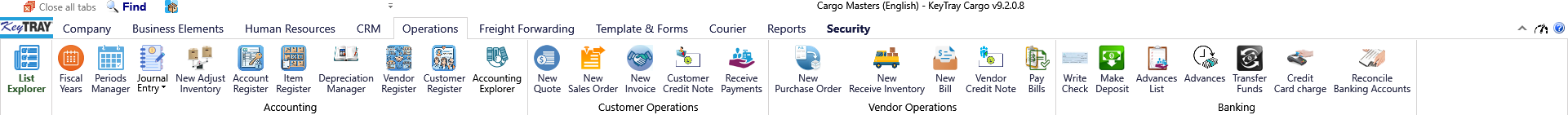 The Operations tab, with New Quote and New Sales Order