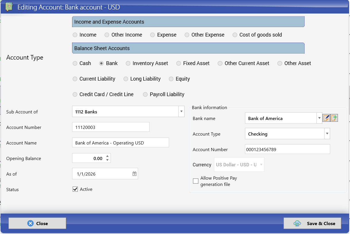 Editing the seeded USD bank account