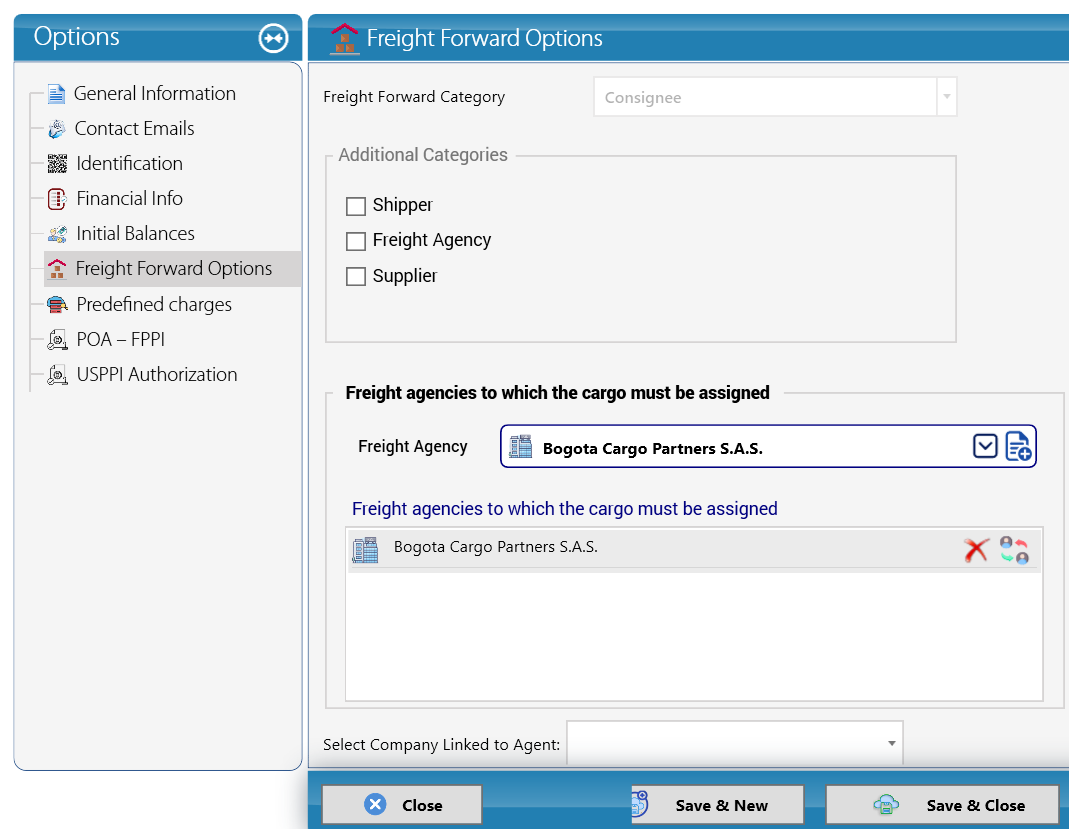 Consignee Freight Forward Options with its assigned agency