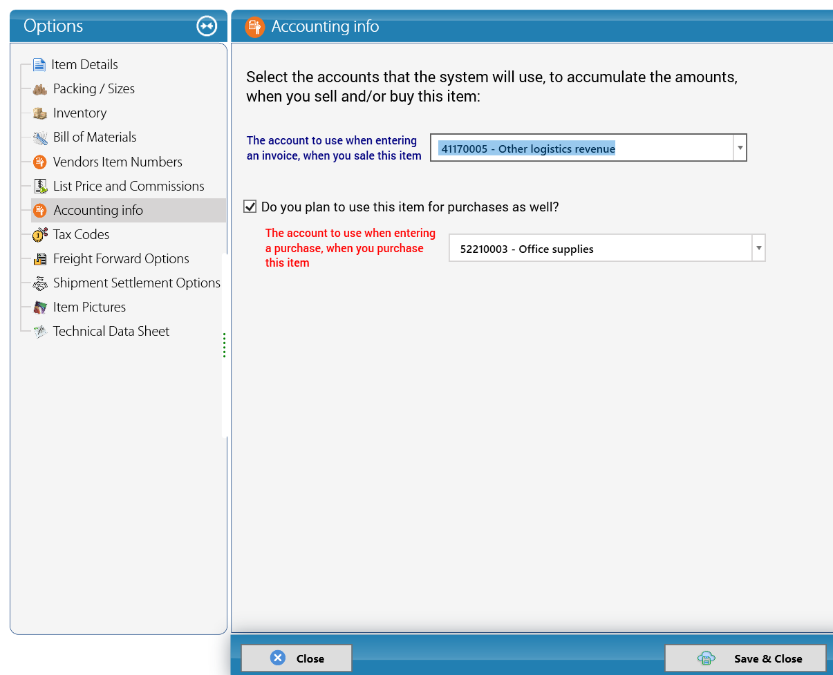 Accounting info: an item whose purchase account is an Expense