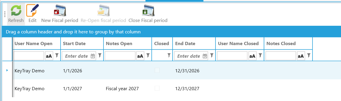 The Fiscal Years screen