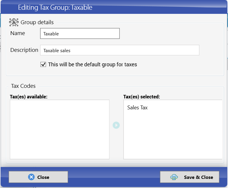 Editing the Taxable tax group