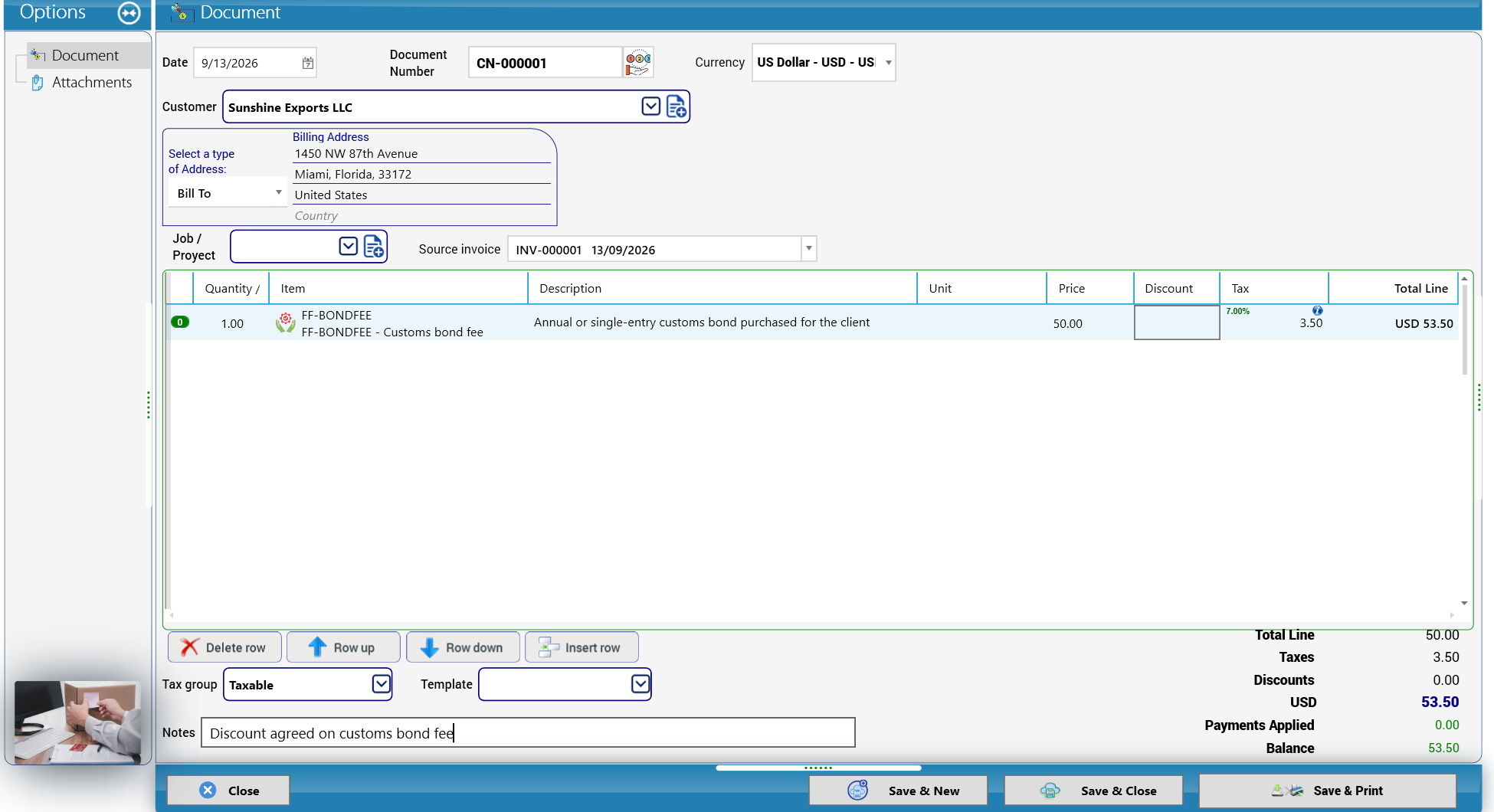 Customer credit note CN-000001