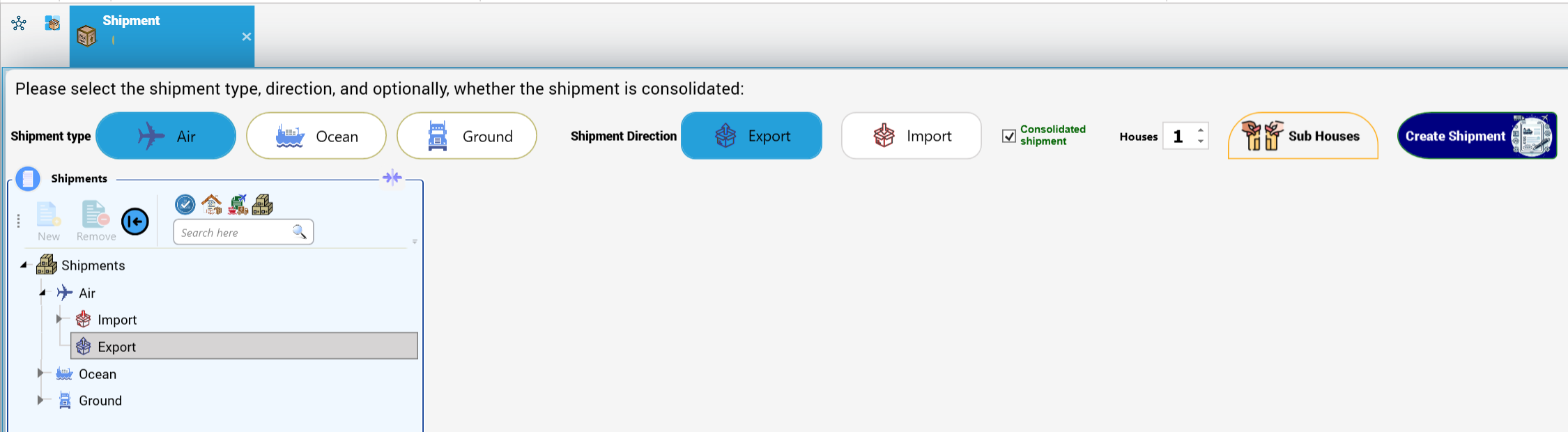 Choosing the shipment type, direction and consolidation