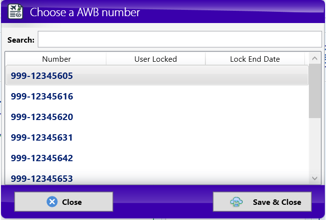 Choosing the next AWB number from the stock