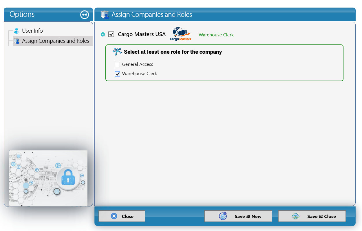 Assigning Cargo Masters USA and the Warehouse Clerk role