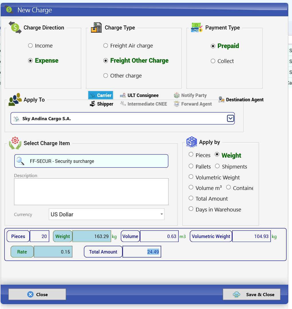 Security surcharge expense