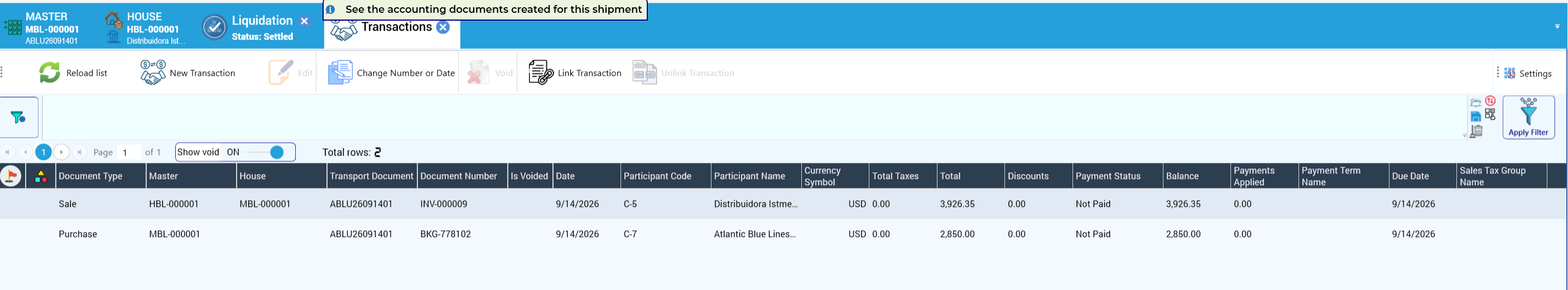 Ocean transactions
