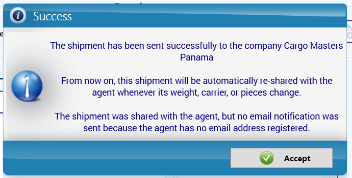 Shipment sent to the agent