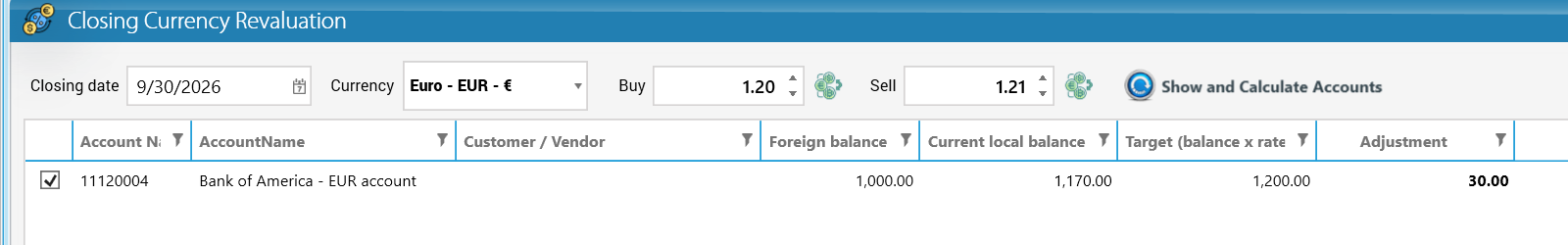 Currency revaluation calculation