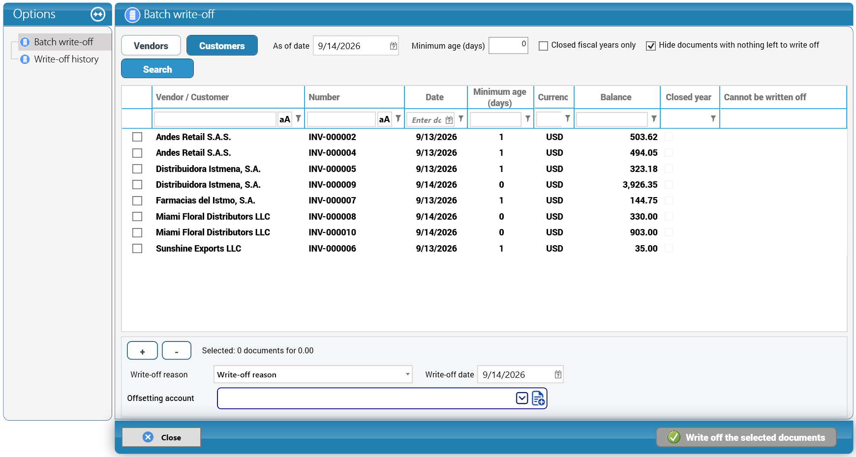 Batch write-off search