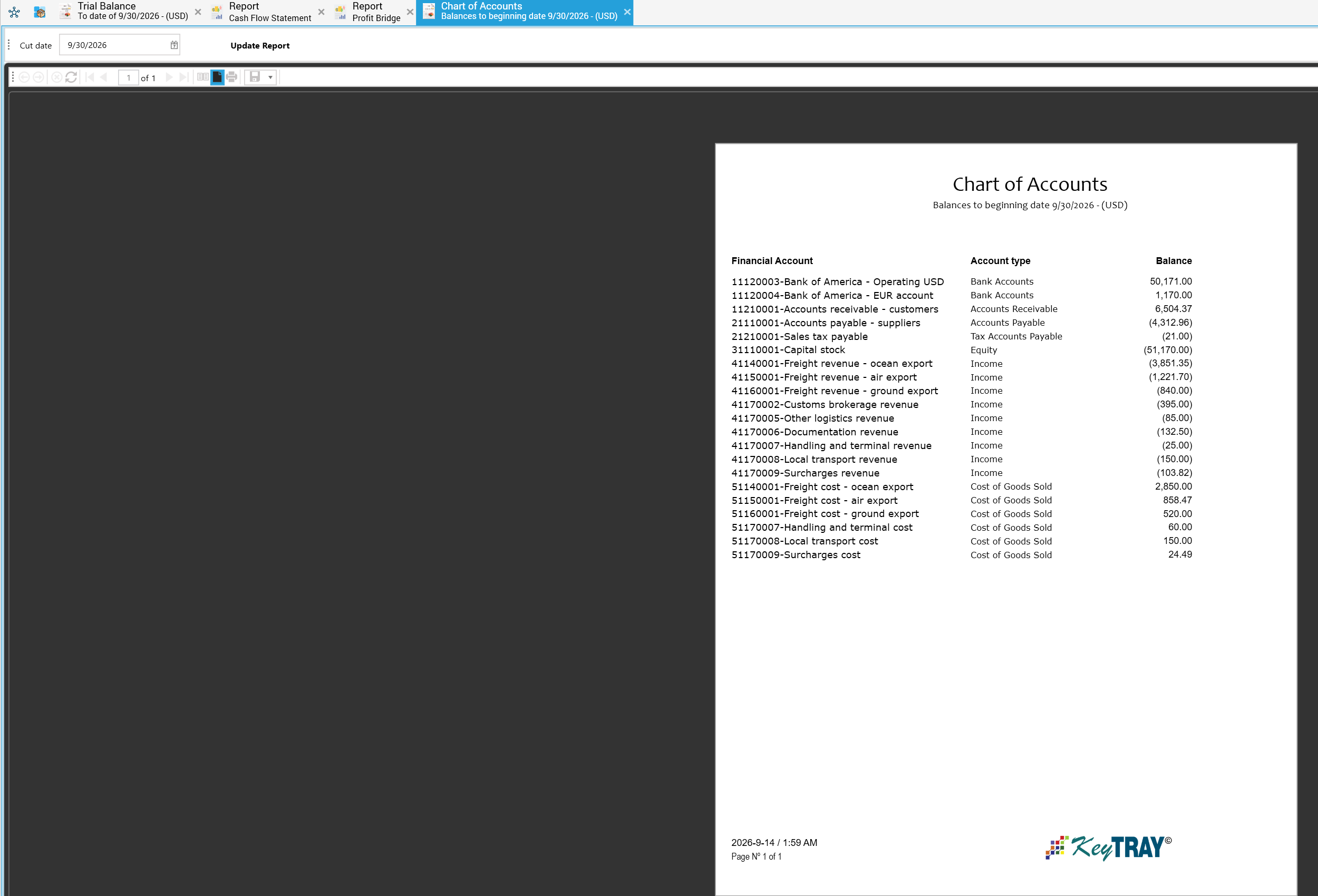 Chart of Accounts report