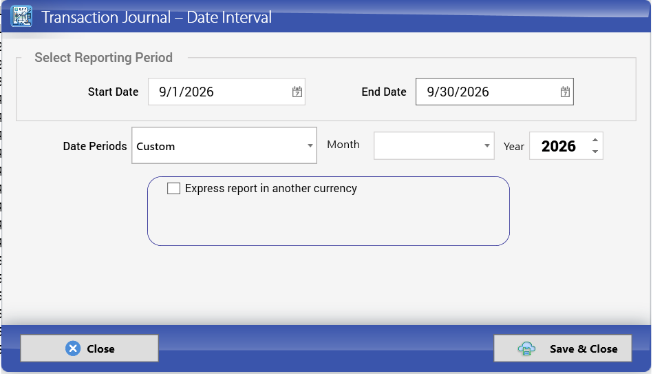 Transaction Journal options