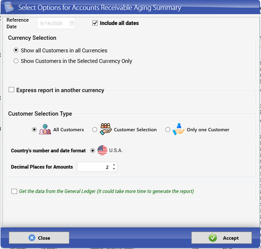 A/R Aging Summary options