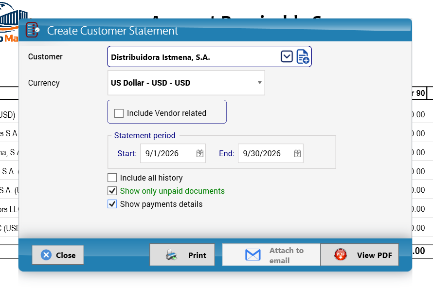 Create Customer Statement