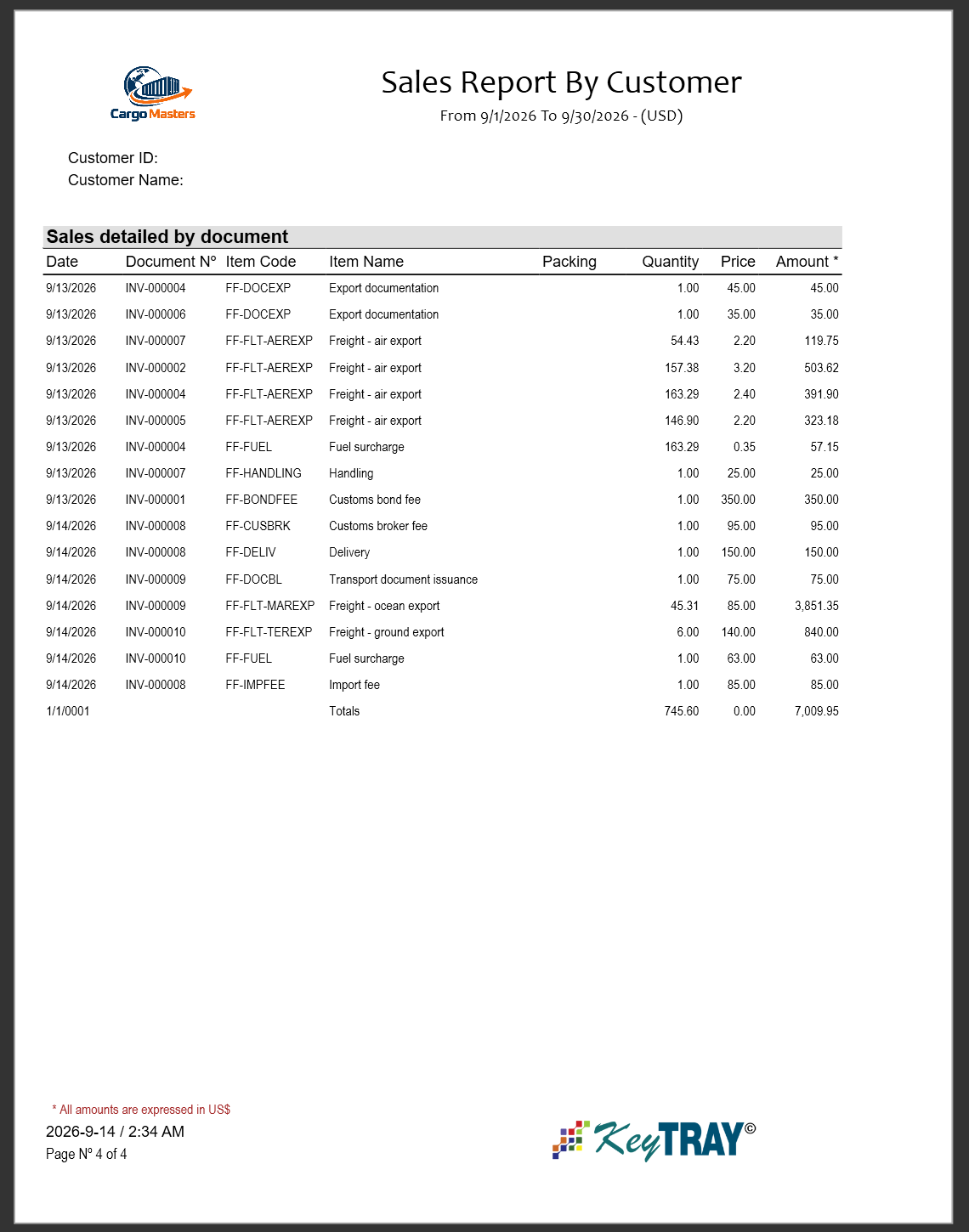 Sales detail by document