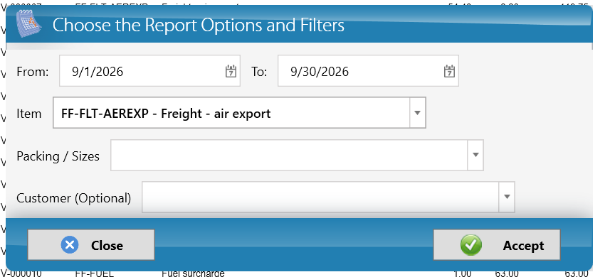 Sales by Item options