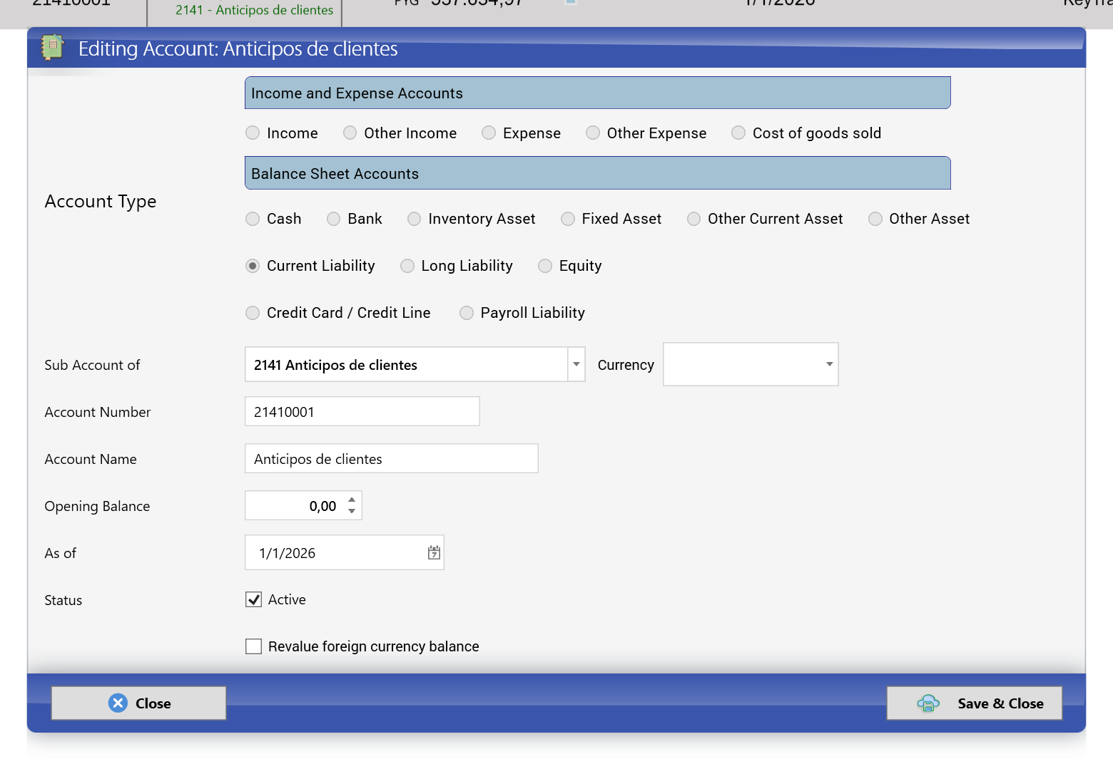 The Revalue foreign currency balance box in the account settings (Paraguay screenshot)