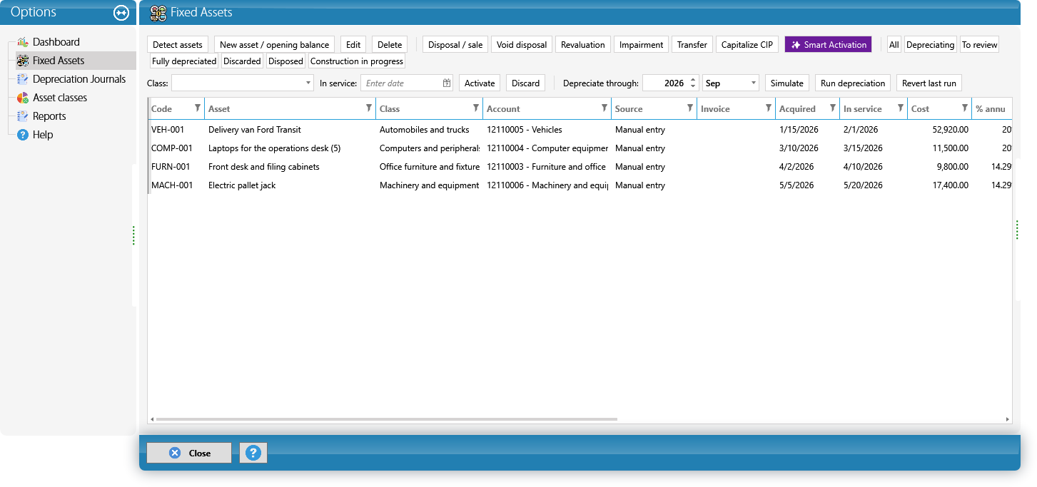 The Fixed Assets page (Cargo Masters USA screenshot)