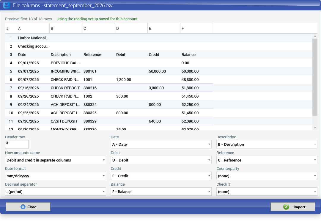 File columns: KeyTray proposes what each column is