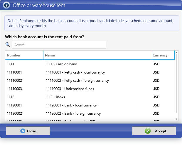 The rent template asks for its bank only once