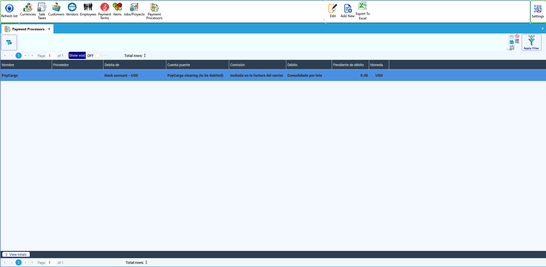 The payment processors list