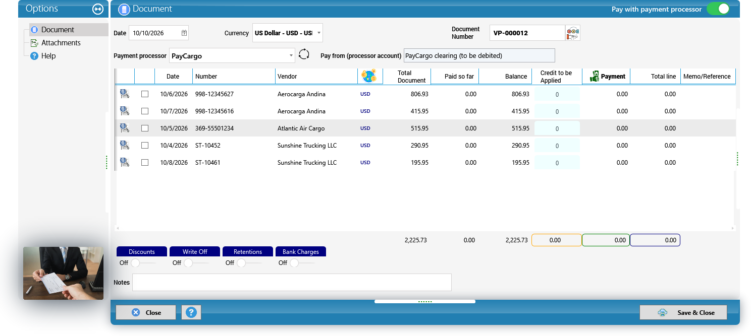 The bills of all of PayCargo's vendors