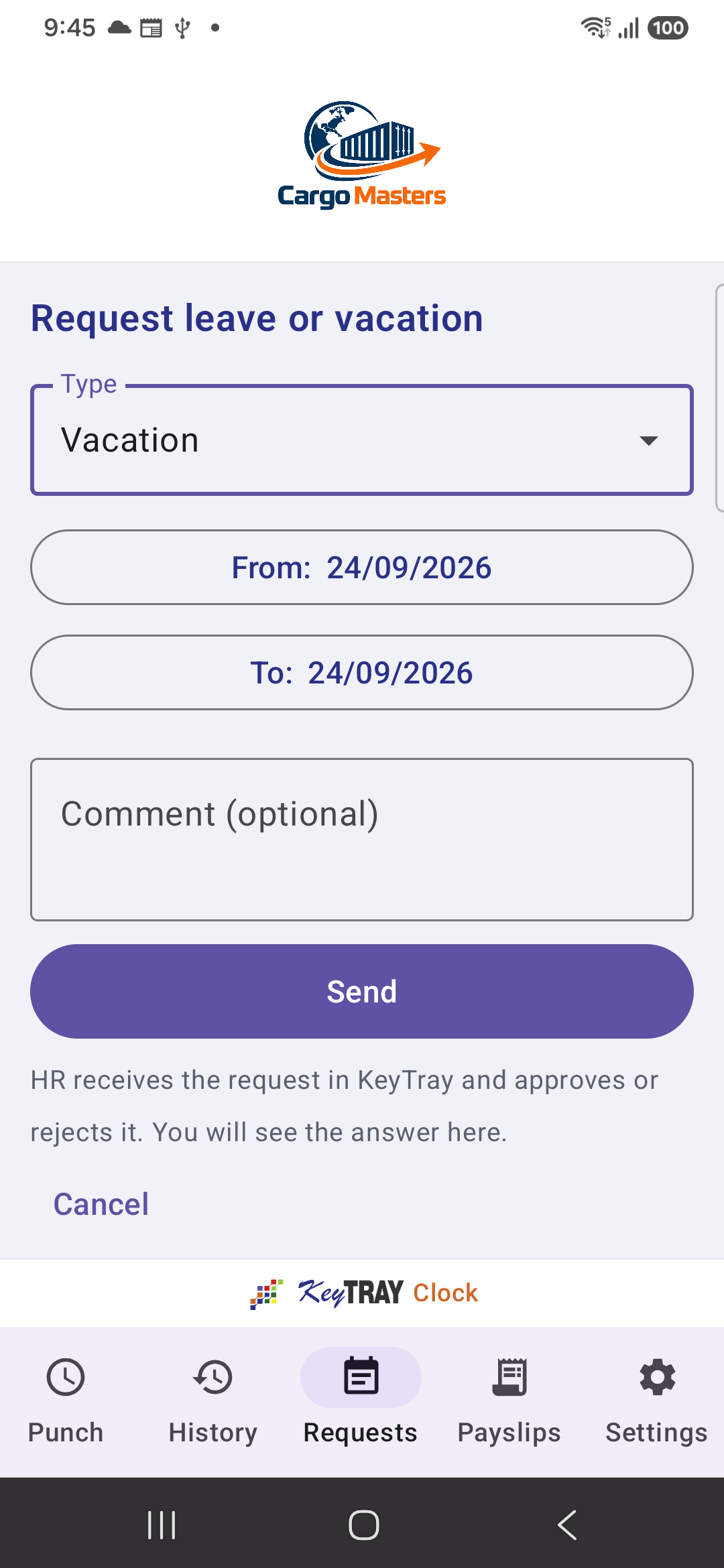 Requesting vacation